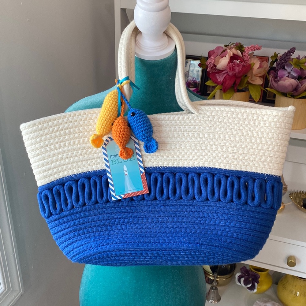 Large capacity Straw Bag double handle colorblock knitting fabric 🏖 beach Bag☀️